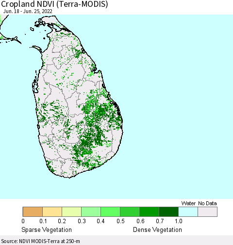 Sri Lanka Cropland NDVI (Terra-MODIS) Thematic Map For 6/18/2022 - 6/25/2022