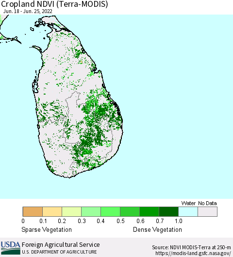 Sri Lanka Cropland NDVI (Terra-MODIS) Thematic Map For 6/21/2022 - 6/30/2022