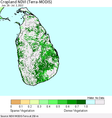 Sri Lanka Cropland NDVI (Terra-MODIS) Thematic Map For 6/26/2022 - 7/3/2022