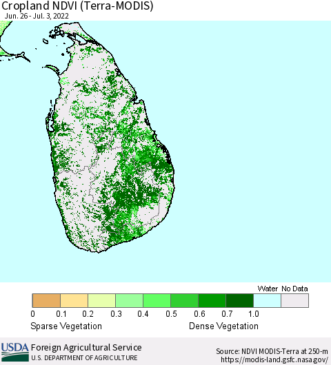Sri Lanka Cropland NDVI (Terra-MODIS) Thematic Map For 7/1/2022 - 7/10/2022