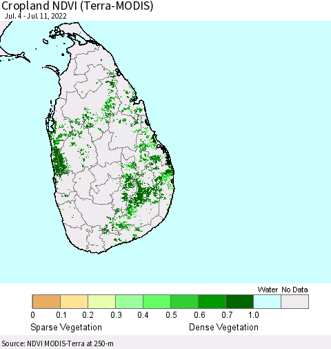 Sri Lanka Cropland NDVI (Terra-MODIS) Thematic Map For 7/4/2022 - 7/11/2022