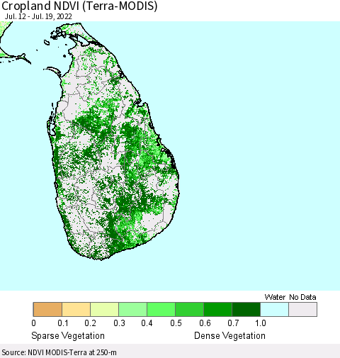 Sri Lanka Cropland NDVI (Terra-MODIS) Thematic Map For 7/12/2022 - 7/19/2022