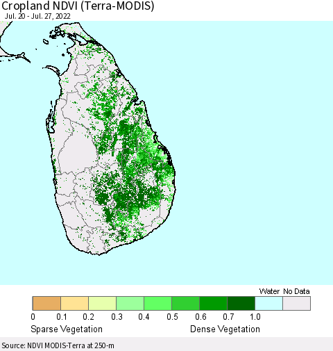 Sri Lanka Cropland NDVI (Terra-MODIS) Thematic Map For 7/20/2022 - 7/27/2022