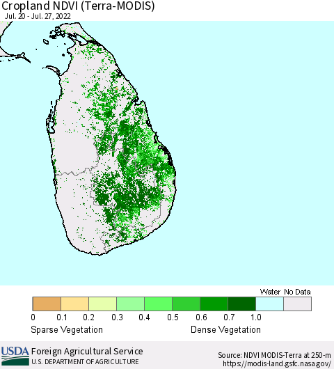 Sri Lanka Cropland NDVI (Terra-MODIS) Thematic Map For 7/21/2022 - 7/31/2022