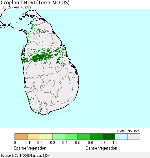 Sri Lanka Cropland NDVI (Terra-MODIS) Thematic Map For 7/28/2022 - 8/4/2022