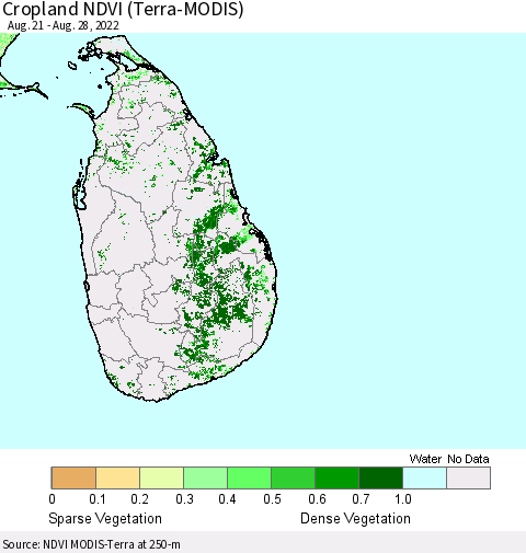 Sri Lanka Cropland NDVI (Terra-MODIS) Thematic Map For 8/21/2022 - 8/28/2022