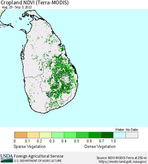 Sri Lanka Cropland NDVI (Terra-MODIS) Thematic Map For 9/1/2022 - 9/10/2022