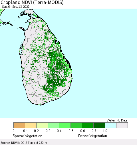 Sri Lanka Cropland NDVI (Terra-MODIS) Thematic Map For 9/6/2022 - 9/13/2022