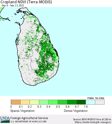 Sri Lanka Cropland NDVI (Terra-MODIS) Thematic Map For 9/11/2022 - 9/20/2022