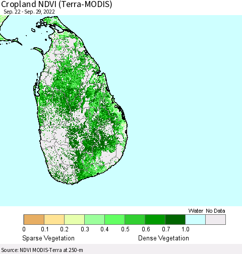 Sri Lanka Cropland NDVI (Terra-MODIS) Thematic Map For 9/22/2022 - 9/29/2022