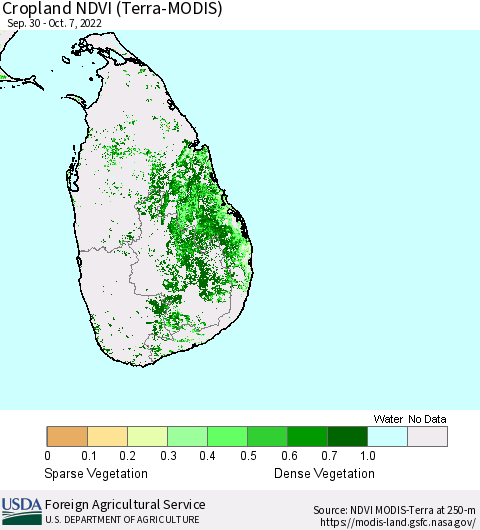 Sri Lanka Cropland NDVI (Terra-MODIS) Thematic Map For 10/1/2022 - 10/10/2022