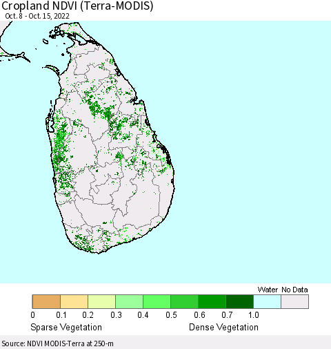 Sri Lanka Cropland NDVI (Terra-MODIS) Thematic Map For 10/8/2022 - 10/15/2022
