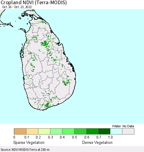 Sri Lanka Cropland NDVI (Terra-MODIS) Thematic Map For 10/16/2022 - 10/23/2022