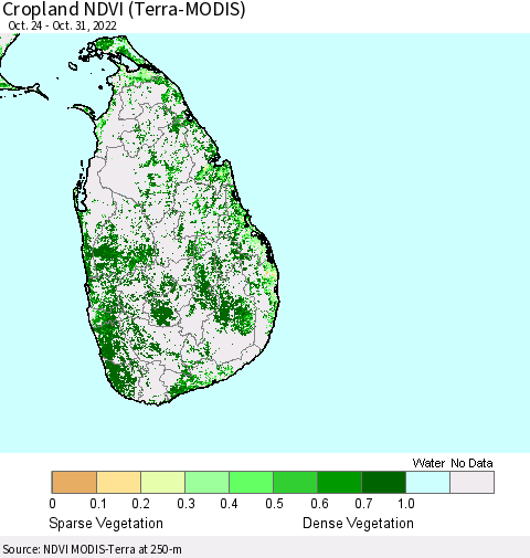 Sri Lanka Cropland NDVI (Terra-MODIS) Thematic Map For 10/21/2022 - 10/31/2022