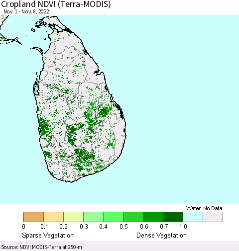 Sri Lanka Cropland NDVI (Terra-MODIS) Thematic Map For 11/1/2022 - 11/8/2022