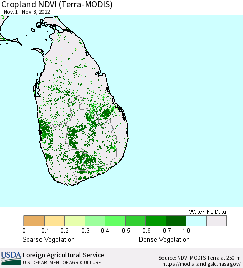 Sri Lanka Cropland NDVI (Terra-MODIS) Thematic Map For 11/1/2022 - 11/10/2022