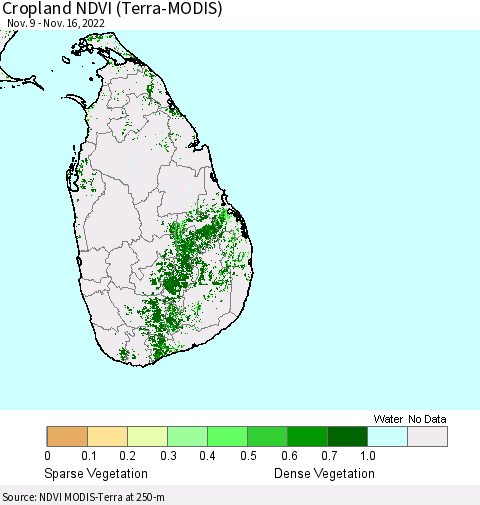 Sri Lanka Cropland NDVI (Terra-MODIS) Thematic Map For 11/9/2022 - 11/16/2022