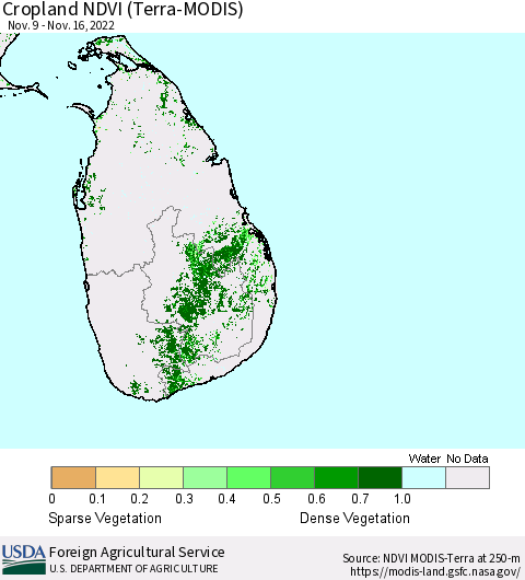 Sri Lanka Cropland NDVI (Terra-MODIS) Thematic Map For 11/11/2022 - 11/20/2022