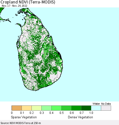 Sri Lanka Cropland NDVI (Terra-MODIS) Thematic Map For 11/17/2022 - 11/24/2022
