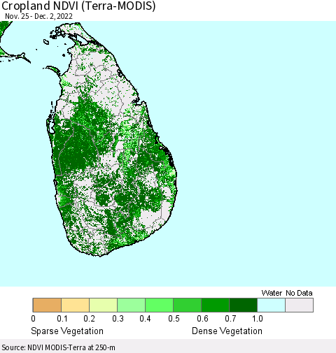 Sri Lanka Cropland NDVI (Terra-MODIS) Thematic Map For 11/25/2022 - 12/2/2022