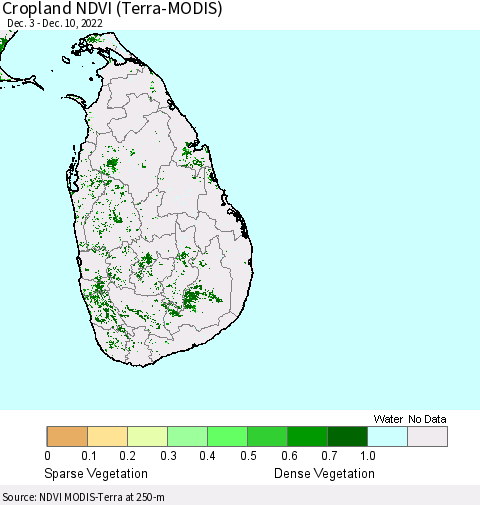 Sri Lanka Cropland NDVI (Terra-MODIS) Thematic Map For 12/3/2022 - 12/10/2022