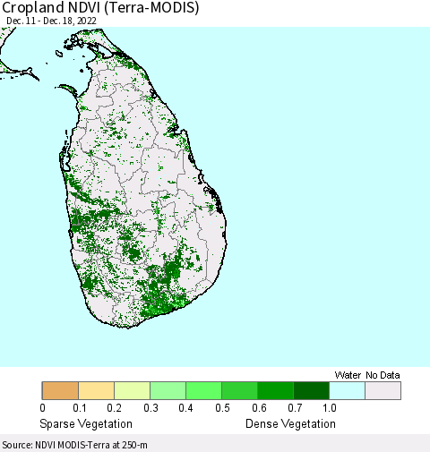 Sri Lanka Cropland NDVI (Terra-MODIS) Thematic Map For 12/11/2022 - 12/18/2022