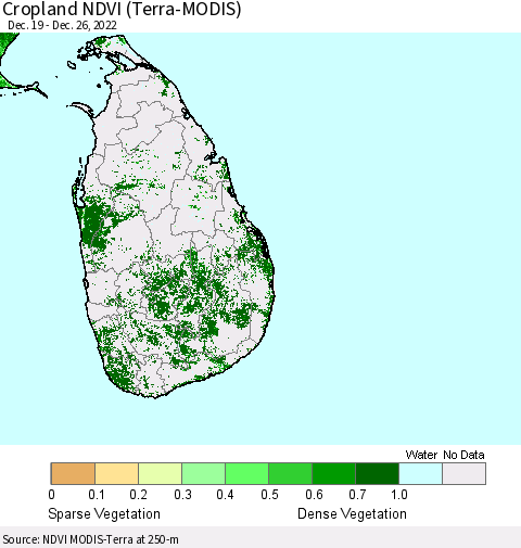 Sri Lanka Cropland NDVI (Terra-MODIS) Thematic Map For 12/19/2022 - 12/26/2022