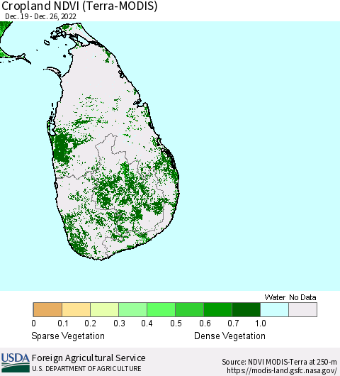 Sri Lanka Cropland NDVI (Terra-MODIS) Thematic Map For 12/21/2022 - 12/31/2022