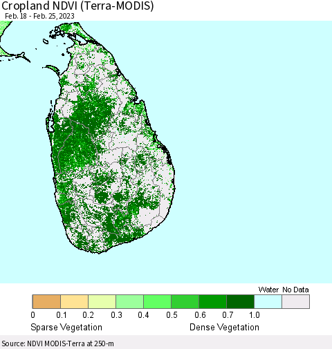 Sri Lanka Cropland NDVI (Terra-MODIS) Thematic Map For 2/18/2023 - 2/25/2023
