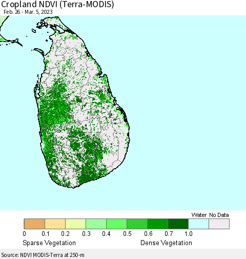 Sri Lanka Cropland NDVI (Terra-MODIS) Thematic Map For 2/26/2023 - 3/5/2023