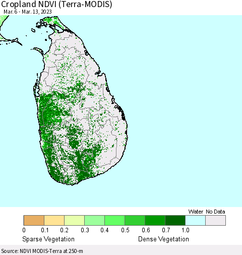 Sri Lanka Cropland NDVI (Terra-MODIS) Thematic Map For 3/6/2023 - 3/13/2023