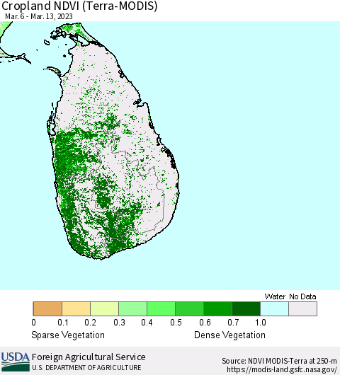 Sri Lanka Cropland NDVI (Terra-MODIS) Thematic Map For 3/11/2023 - 3/20/2023
