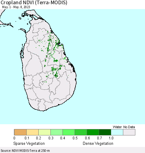 Sri Lanka Cropland NDVI (Terra-MODIS) Thematic Map For 5/1/2023 - 5/8/2023
