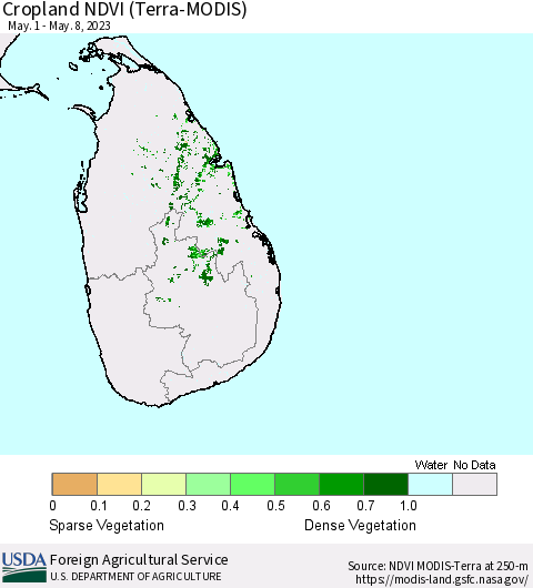 Sri Lanka Cropland NDVI (Terra-MODIS) Thematic Map For 5/1/2023 - 5/10/2023