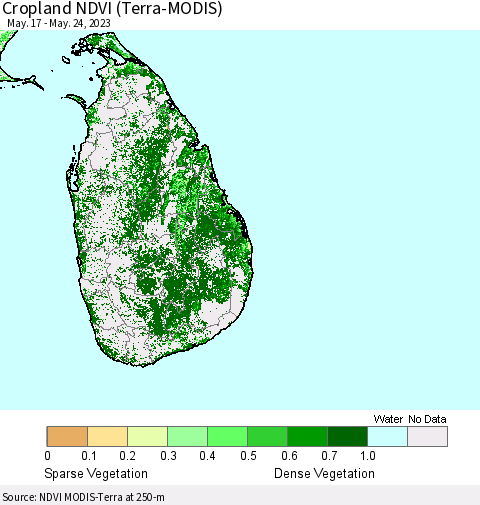 Sri Lanka Cropland NDVI (Terra-MODIS) Thematic Map For 5/17/2023 - 5/24/2023