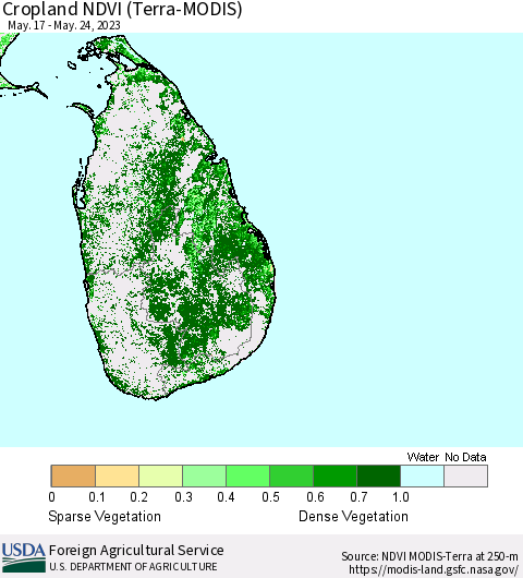 Sri Lanka Cropland NDVI (Terra-MODIS) Thematic Map For 5/21/2023 - 5/31/2023