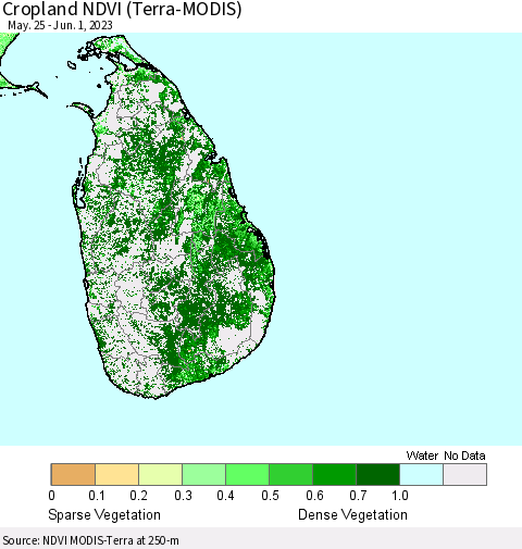 Sri Lanka Cropland NDVI (Terra-MODIS) Thematic Map For 5/25/2023 - 6/1/2023