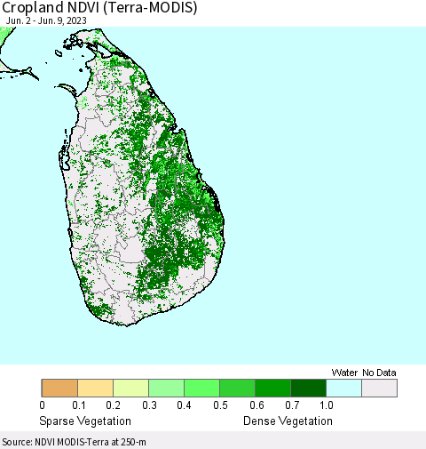 Sri Lanka Cropland NDVI (Terra-MODIS) Thematic Map For 6/2/2023 - 6/9/2023