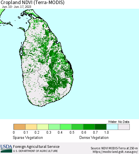 Sri Lanka Cropland NDVI (Terra-MODIS) Thematic Map For 6/11/2023 - 6/20/2023