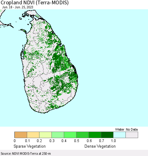 Sri Lanka Cropland NDVI (Terra-MODIS) Thematic Map For 6/18/2023 - 6/25/2023