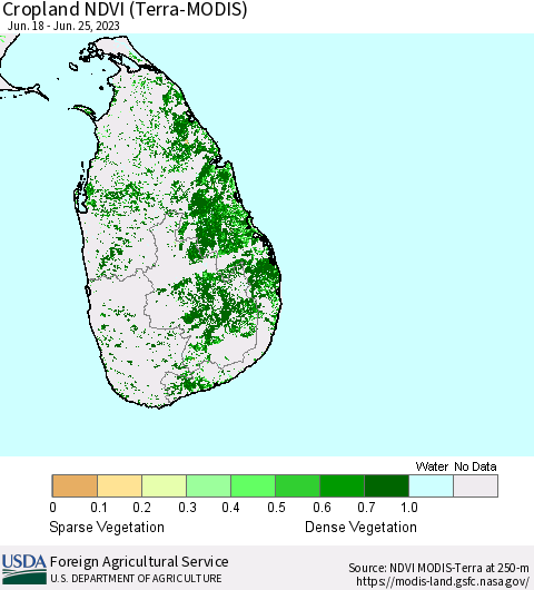 Sri Lanka Cropland NDVI (Terra-MODIS) Thematic Map For 6/21/2023 - 6/30/2023