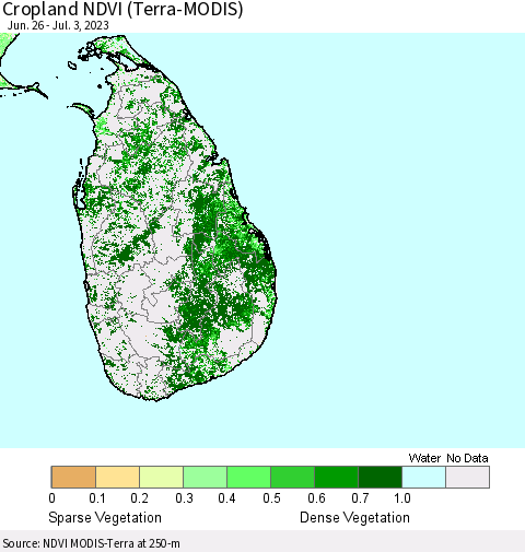Sri Lanka Cropland NDVI (Terra-MODIS) Thematic Map For 6/26/2023 - 7/3/2023