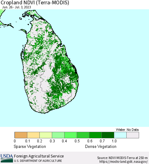 Sri Lanka Cropland NDVI (Terra-MODIS) Thematic Map For 7/1/2023 - 7/10/2023