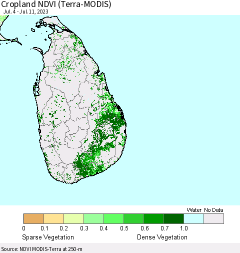 Sri Lanka Cropland NDVI (Terra-MODIS) Thematic Map For 7/4/2023 - 7/11/2023