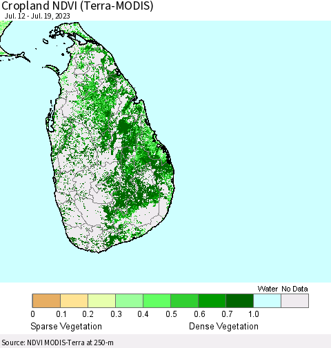 Sri Lanka Cropland NDVI (Terra-MODIS) Thematic Map For 7/12/2023 - 7/19/2023