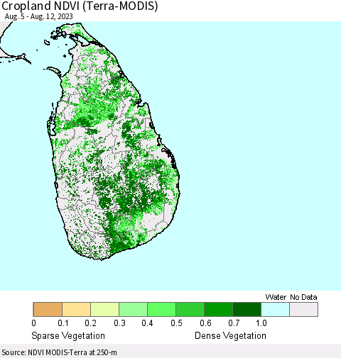 Sri Lanka Cropland NDVI (Terra-MODIS) Thematic Map For 8/5/2023 - 8/12/2023