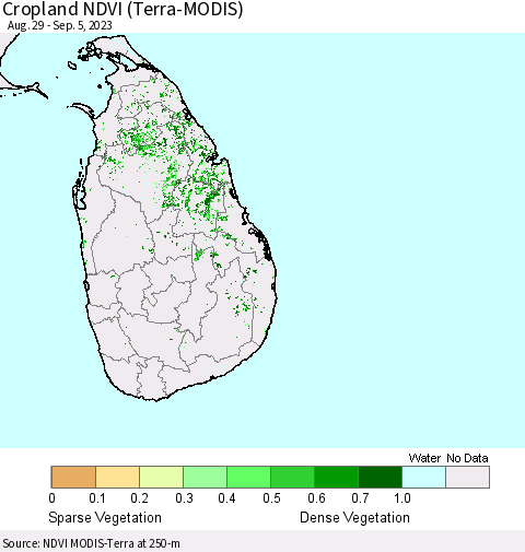 Sri Lanka Cropland NDVI (Terra-MODIS) Thematic Map For 8/29/2023 - 9/5/2023