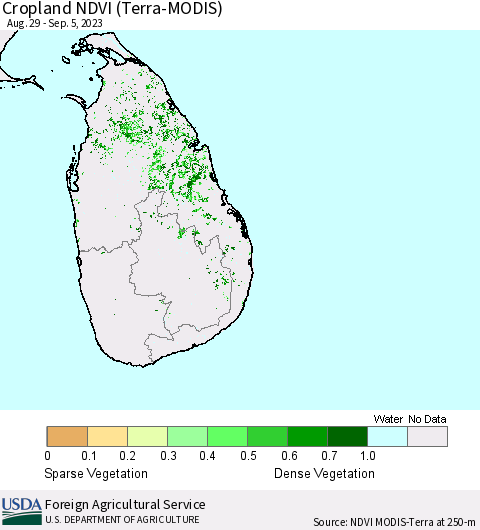 Sri Lanka Cropland NDVI (Terra-MODIS) Thematic Map For 9/1/2023 - 9/10/2023