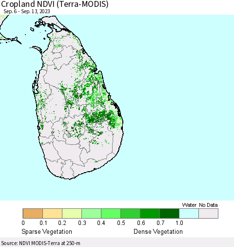 Sri Lanka Cropland NDVI (Terra-MODIS) Thematic Map For 9/6/2023 - 9/13/2023