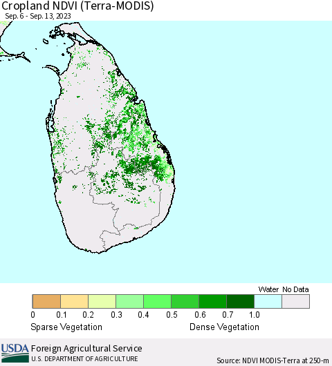 Sri Lanka Cropland NDVI (Terra-MODIS) Thematic Map For 9/11/2023 - 9/20/2023